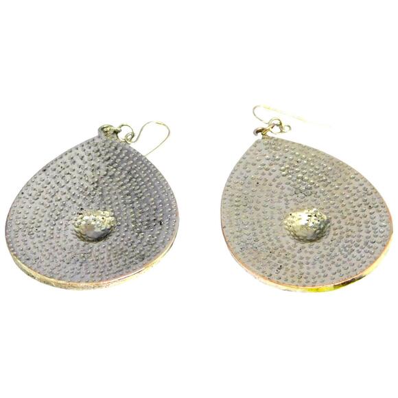 Pierced Earrings Engraved Mandala Silver Cream Color Tone Statement 2" Round - Picture 5 of 5